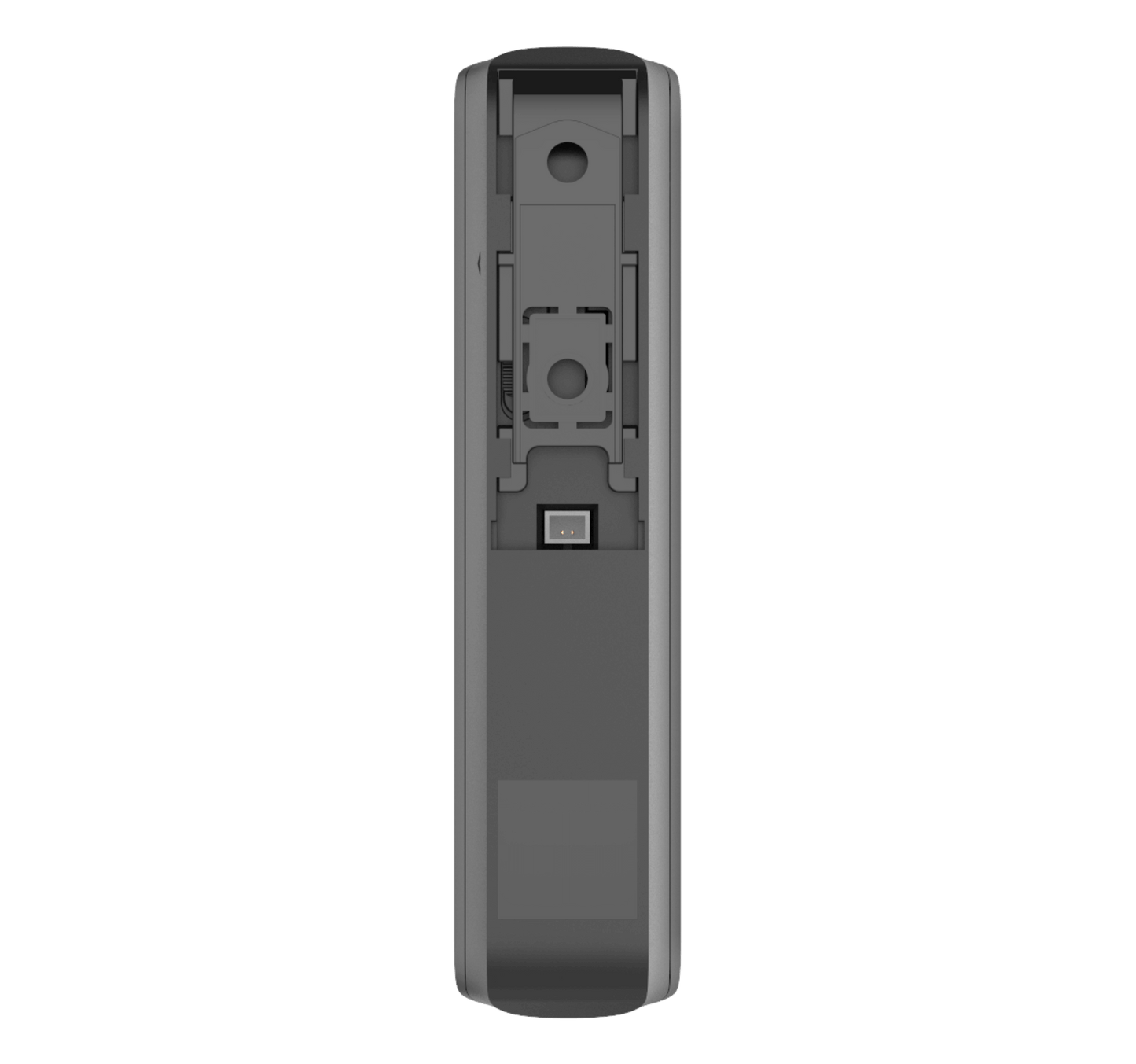 Black Ajax GlassProtect glass break sensor, backside view 20 × 90 mm in size IP50 rated. wireless detector