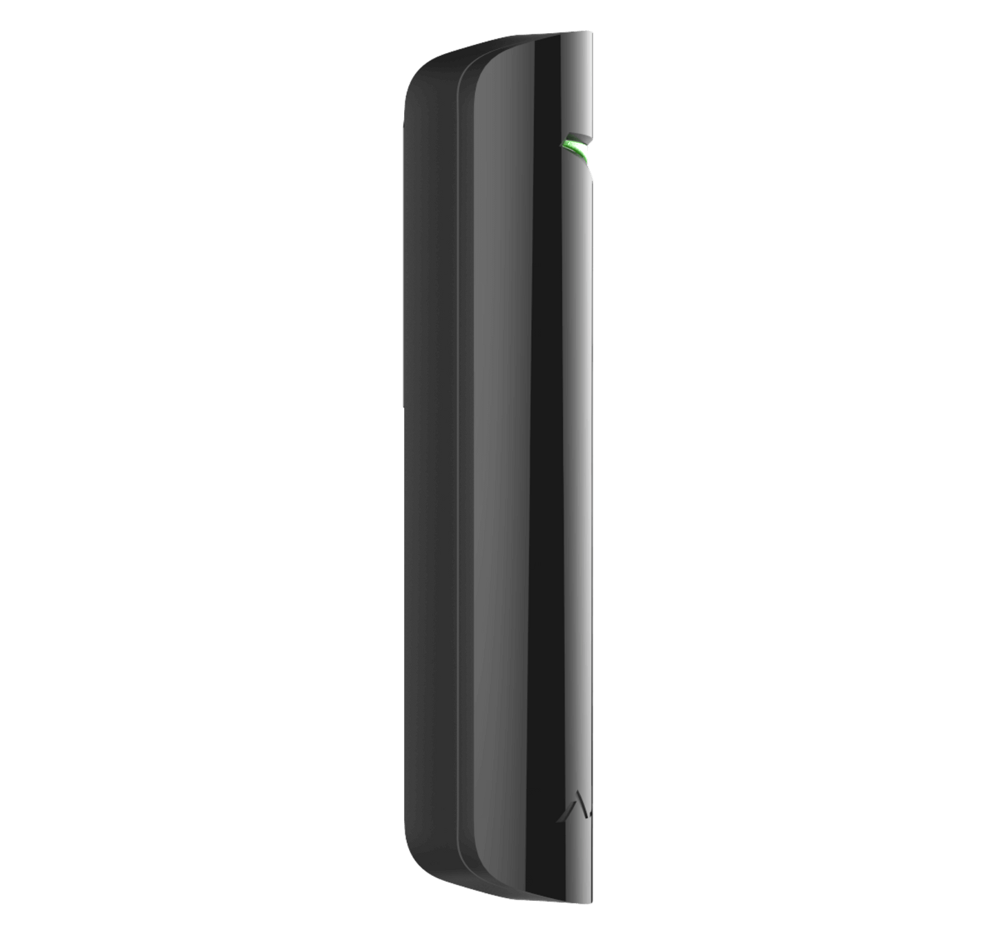 Black Ajax GlassProtect glass break sensor, side view 20 × 90 mm in size IP50 rated. wireless detector