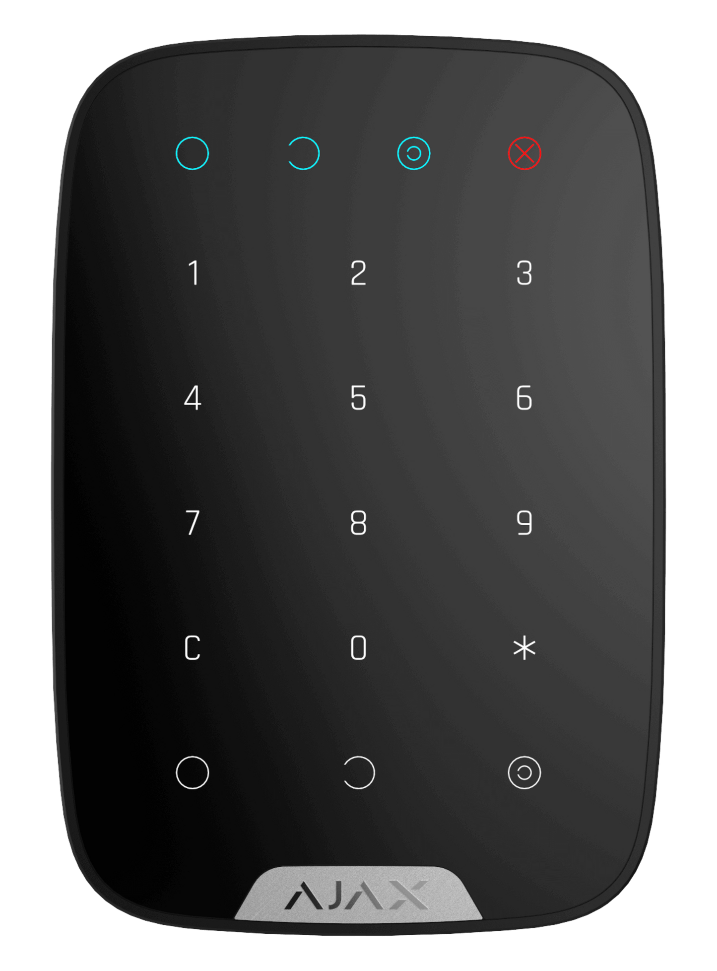 Black Ajax KeyPad a practical numerical keypad for alarm system control, 150 × 103 × 14 mm in size , 197grams in weight for smart home and business security, front view