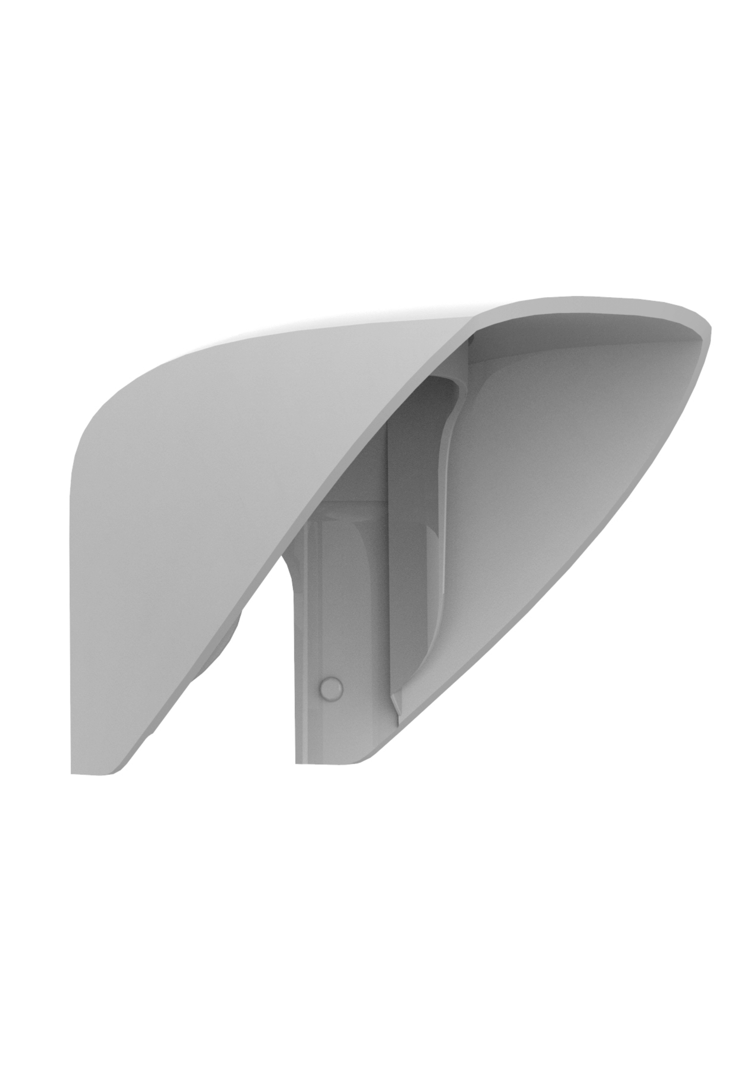 White Ajax hood for the Ajax MotionProtect outdoor motion detector, 110 × 96 × 90 mm in size. 71 g in weight. Made from Plastic , Side view of product