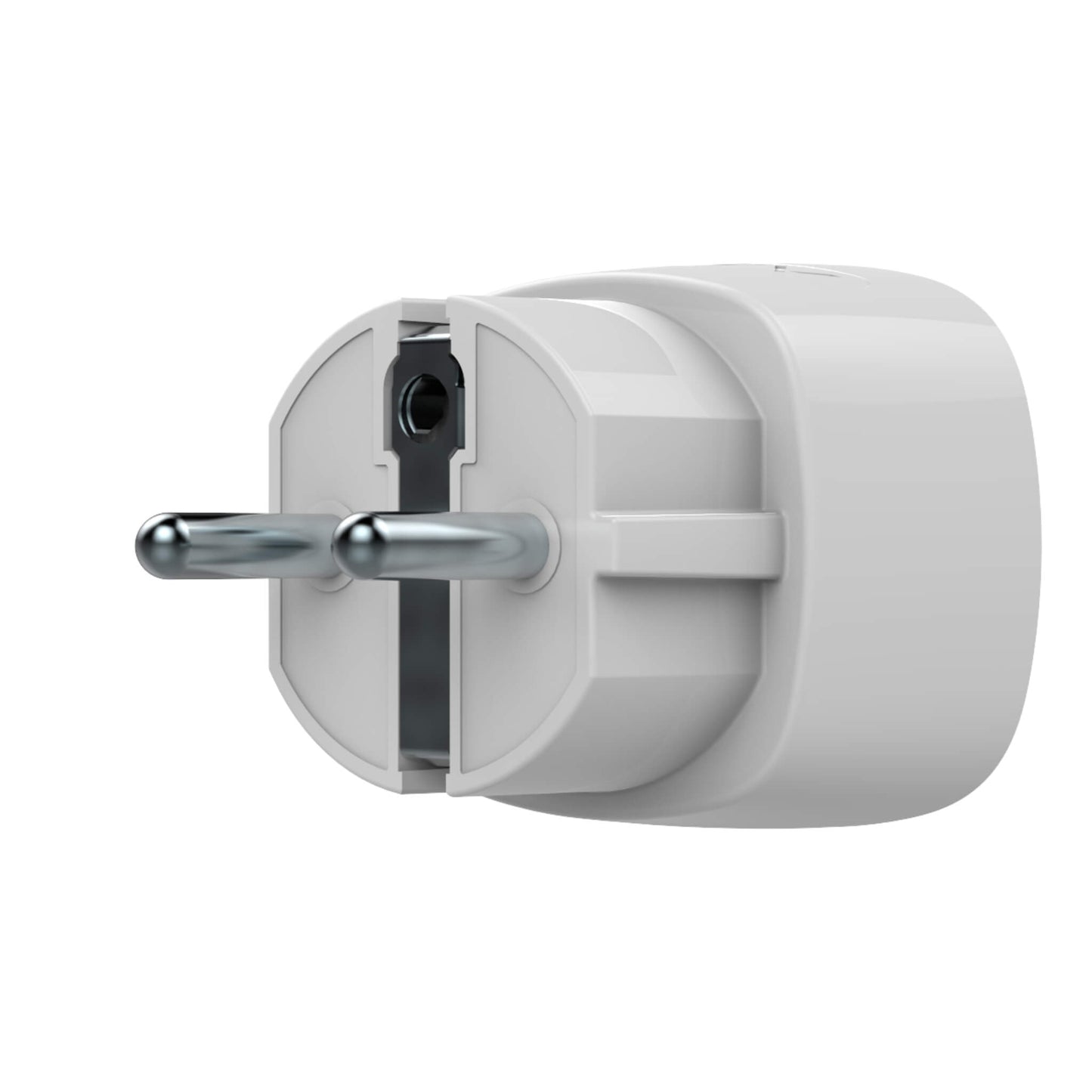 White Ajax Socket - Smart Wall Switch for home and business Automation control, Backside view of Device, 65.5 × 45 × 45 mm in size, 58 grams in Weight, IP20 rated for indoor use only. Side View of Device.