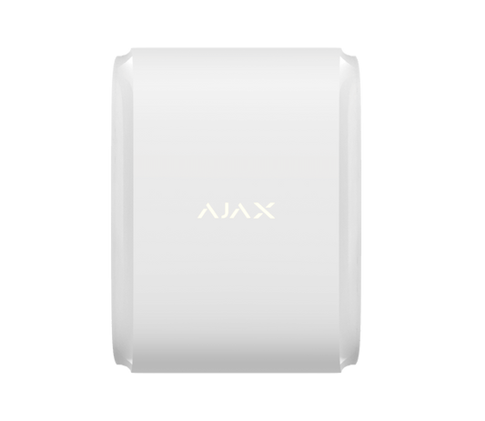 White Ajax dual curtain outdoor motion sensor , front view for home and business security