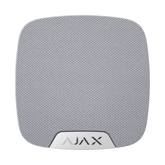 White Ajax HomeSiren, security siren for home 75х76х27 mm in size , 97 g in weight, front view of device