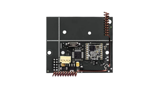 Ajax uartbridge for third party alarm system integration that can be mounted, the device is shipped in the size of 64 × 55 × 13 mm (without antennas), Device does not come with enclosure box. Front view of device