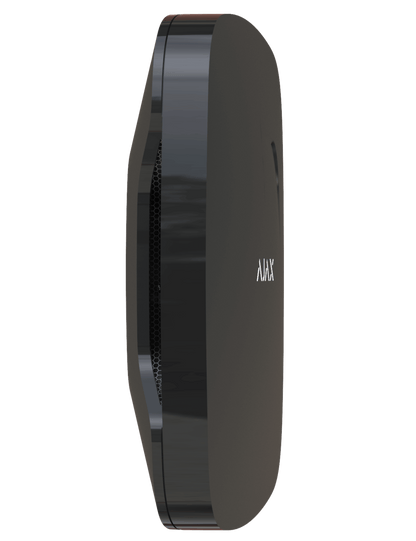 Black Ajax FireProtect plus fire sensor, side view