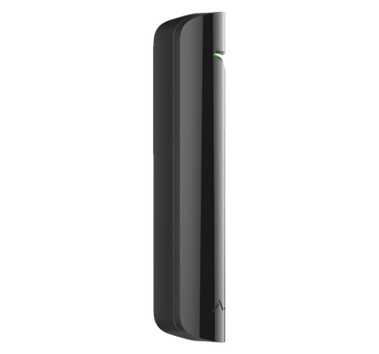 Black Ajax GlassProtect glass break sensor, side view 20 × 90 mm in size IP50 rated. wireless detector