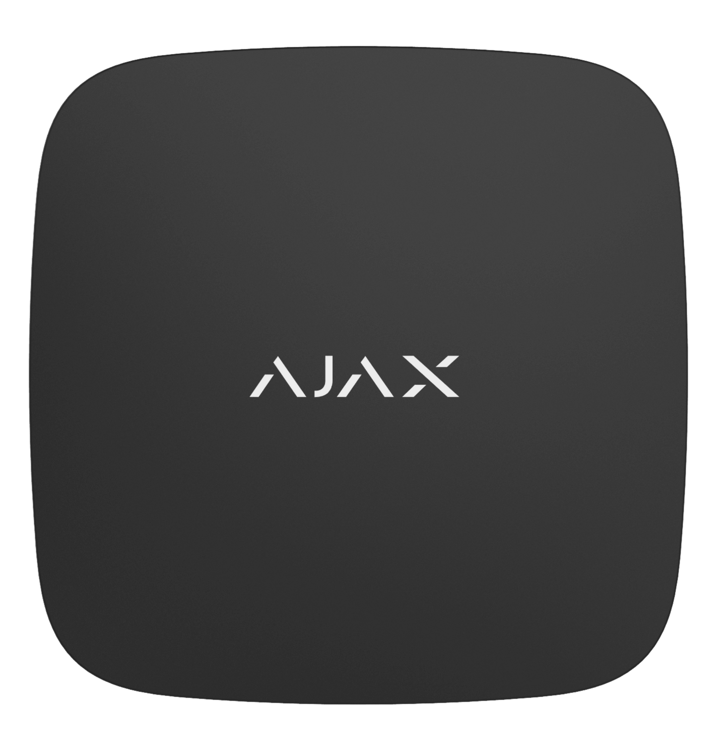 Black Ajax LeaksProtect a leak detection device for home and business security and flooding detection.  56 × 56 × 14 mm in size, 61 grams in weight, front view of device, IP65 rated