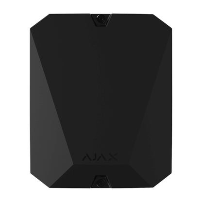 Black Ajax MultiTransmitter a third party integration device for  Ajax Security Systems, with Battery Back up capabilities , 192 × 238 × 100 mm in size, 805 grams in weight. Buy Ajax Security Online  for home and business security , Front View of Device.