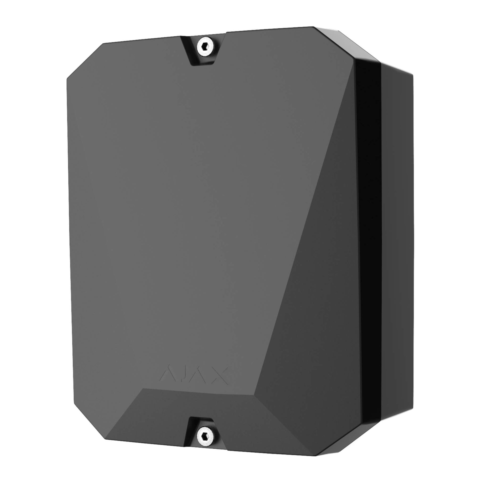 Black Ajax MultiTransmitter a third party device integration for  Ajax Security Systems, with Battery Back up capabilities , 192 × 238 × 100 mm in size, 805 grams in weight. Buy Ajax Security Online , Front View of Device.