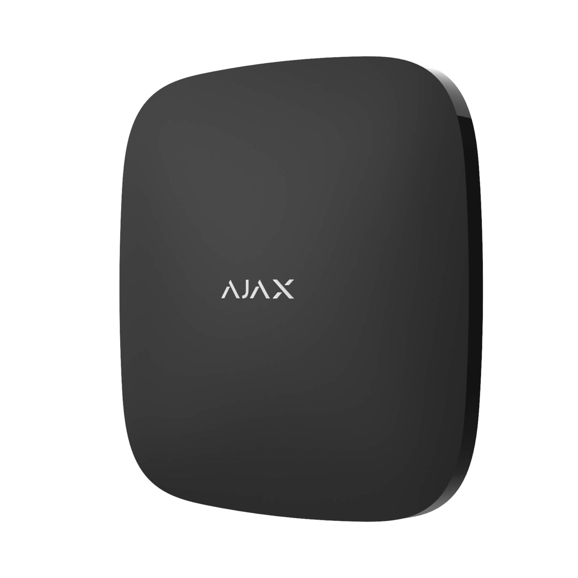 Ajax Security Systems Black ReX Radio range extender for Ajax Systems, for Home and Business security, 163 × 163 × 36 mm in size, 330 grams in weight , rated for Indoor use IP50, Turned Right view of Device.