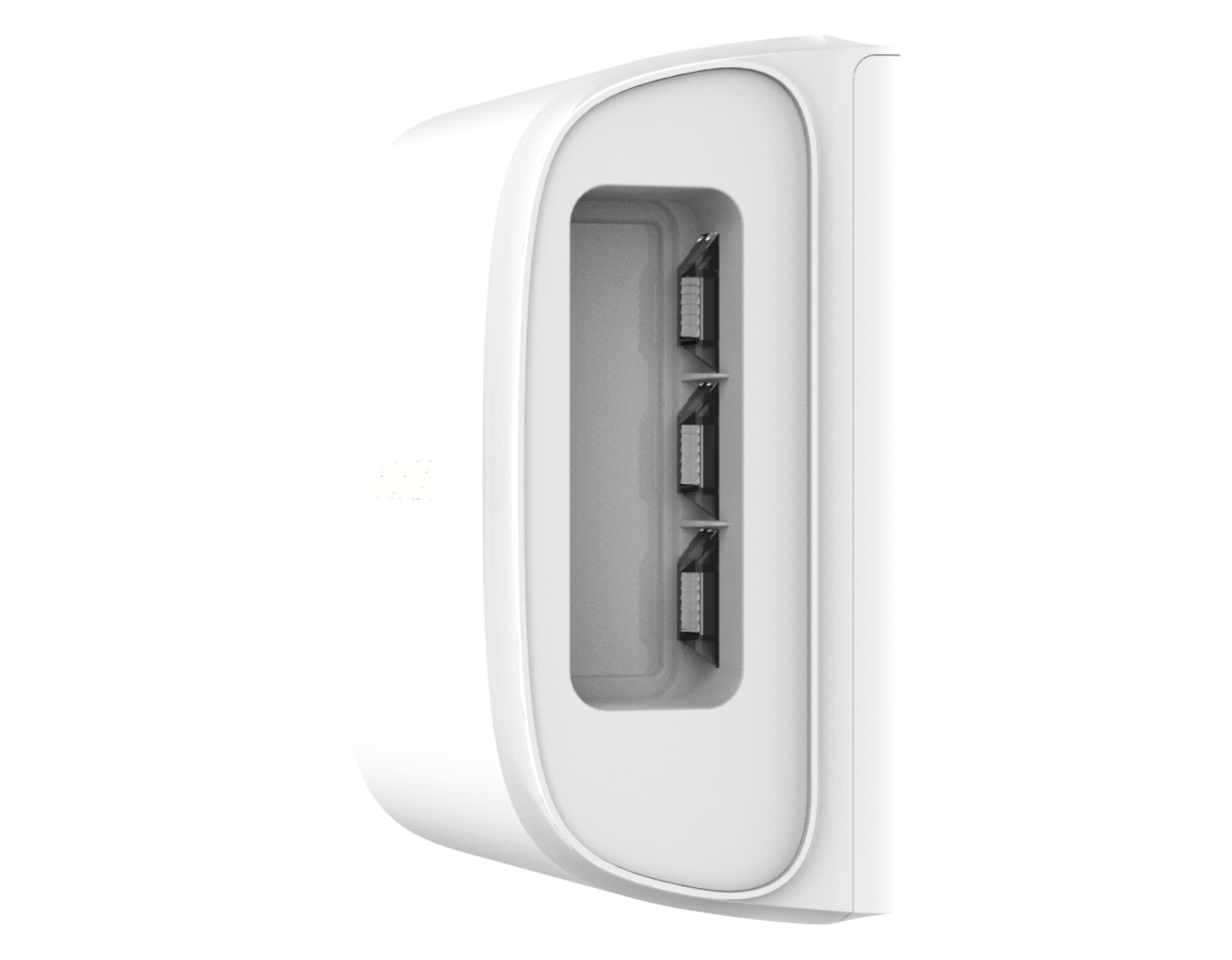 White Ajax dual curtain outdoor motion sensor , side view