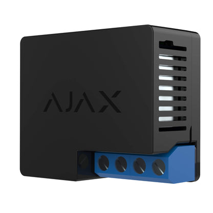 Ajax Security Systems - Ajax Relay a wireless smart device that can control low voltage power devices, for smart home automation and business security , Device is Black  Turned Right , 39 × 33 × 18 mm in size , 25 grams in weight, for indoor installation, rated IP20