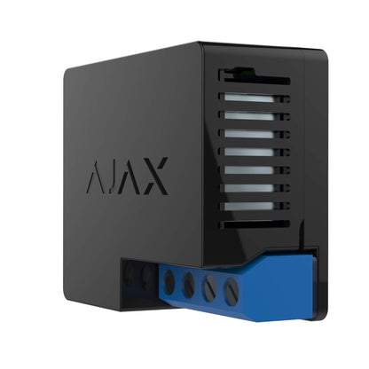 Ajax Security Systems - Ajax Relay a wireless smart device that can control low voltage power devices, for smart home automation and business security , Device is Black  Turned to the right, 39 × 33 × 18 mm in size , 25 grams in weight, for indoor installation, rated IP20