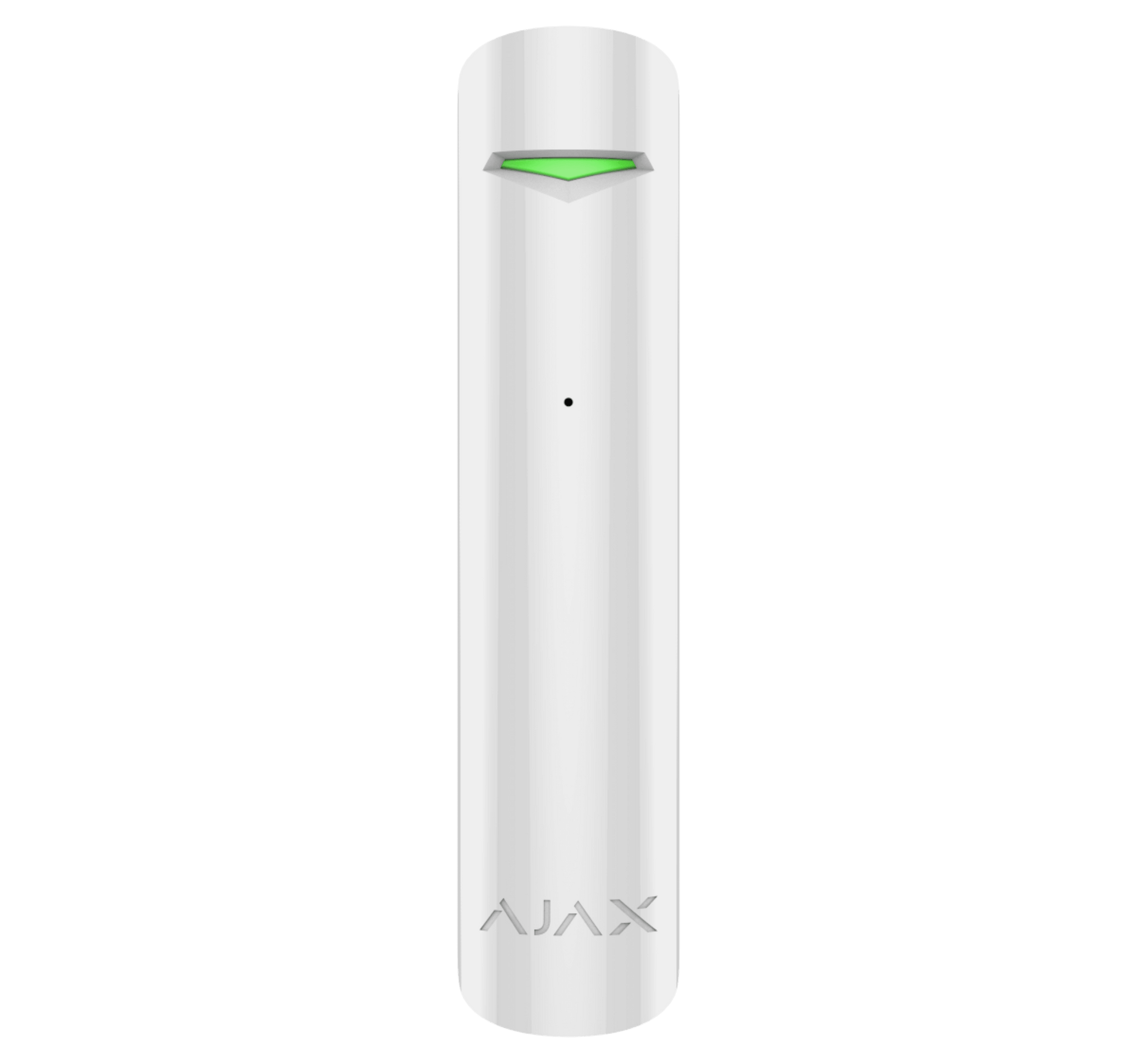 White Ajax GlassProtect glass break sensor, front view 20 × 90 mm in size IP50 rated. wireless detector