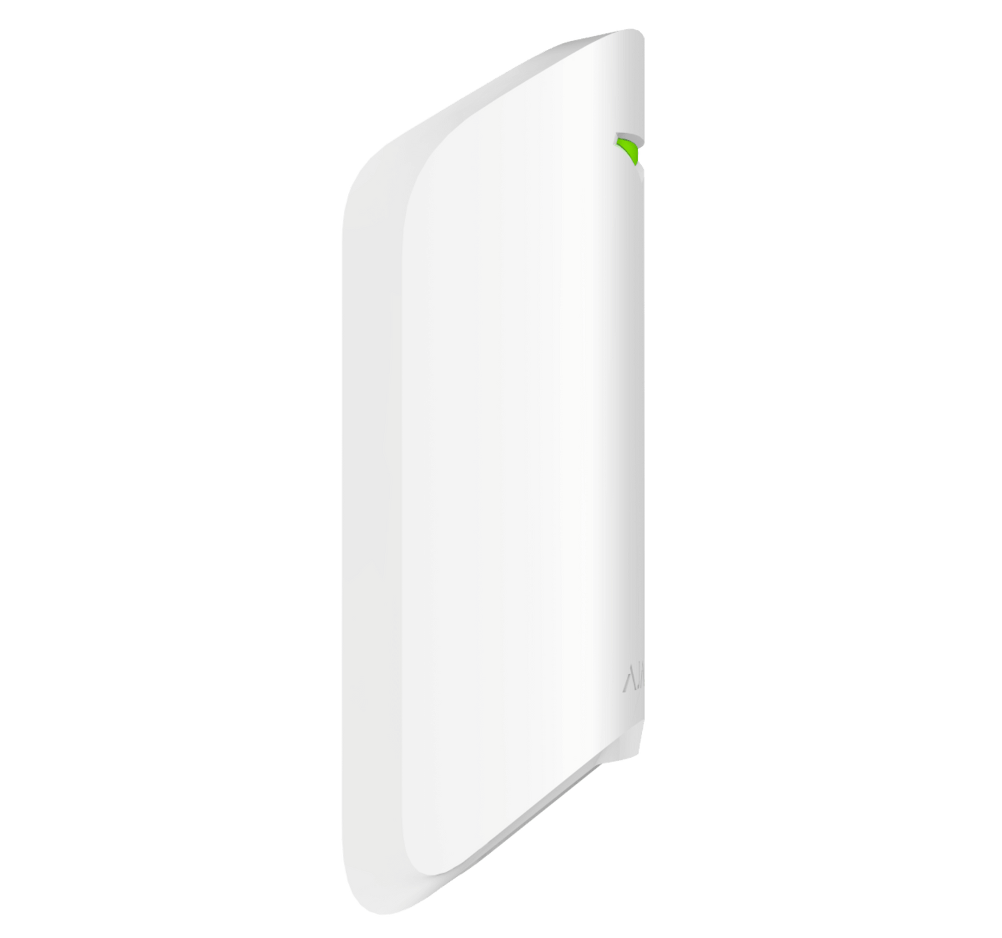 White Ajax MotionProtect Curtain detector a wireless motion detector for business and home security,  134 × 44 × 34 mm in size , 118grams in weight, Side view of device