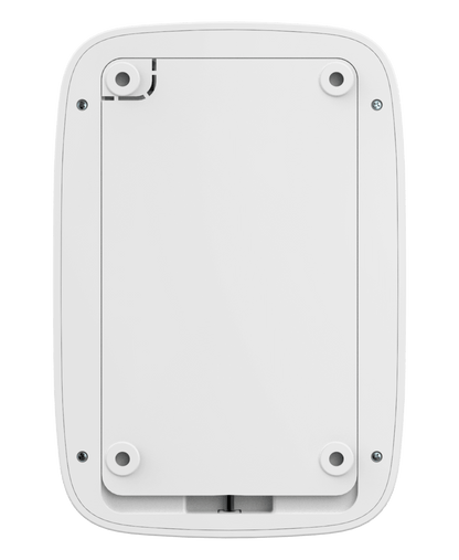 White Ajax KeyPad a practical numerical keypad for alarm system control,  150 × 103 × 14 mm in size , 197grams in weight for smart home and business security, backside view